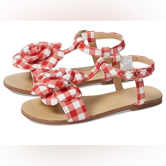 Janie & Jack Gingham Flower Sandal in Red & White. NWT! - Picture 1 of 5